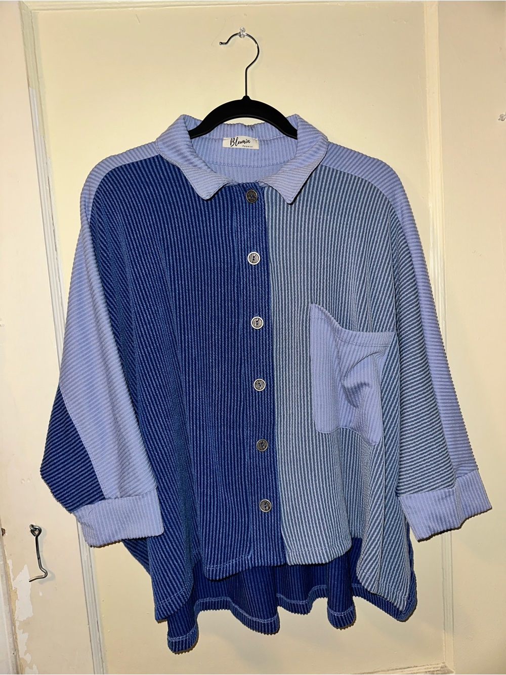 Blue Colorblock Button-Down Knit Shirt